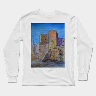 Watercolor Sketch - Castello di Lombardia, Enna, Sicily Long Sleeve T-Shirt